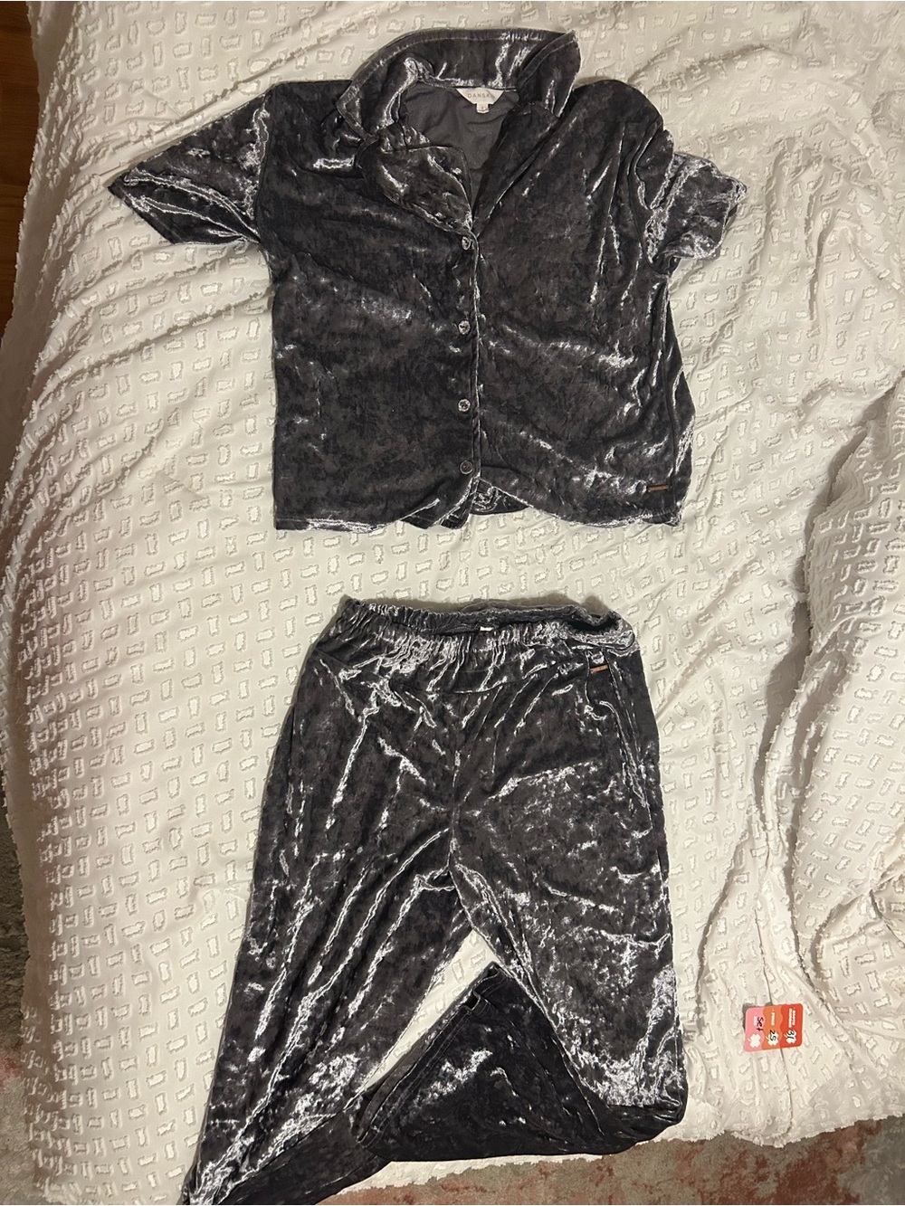 Danskin Silver-Gray Velvet-Effect Short Sleeve Pajama Set
